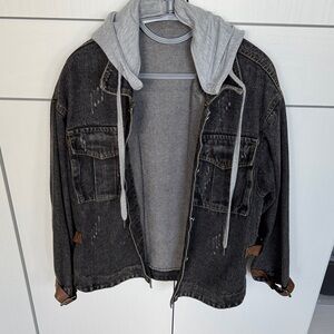 Women's  Denim Jacket with Gray Hood